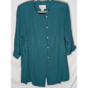 Vintage Pena Industries Teal Textured Blazer Jacket Women's Size 14 Made in USA